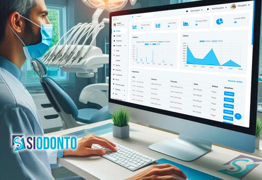 Tela do software odontol&oacute;gico Siodonto aberta em um consult&oacute;rio
